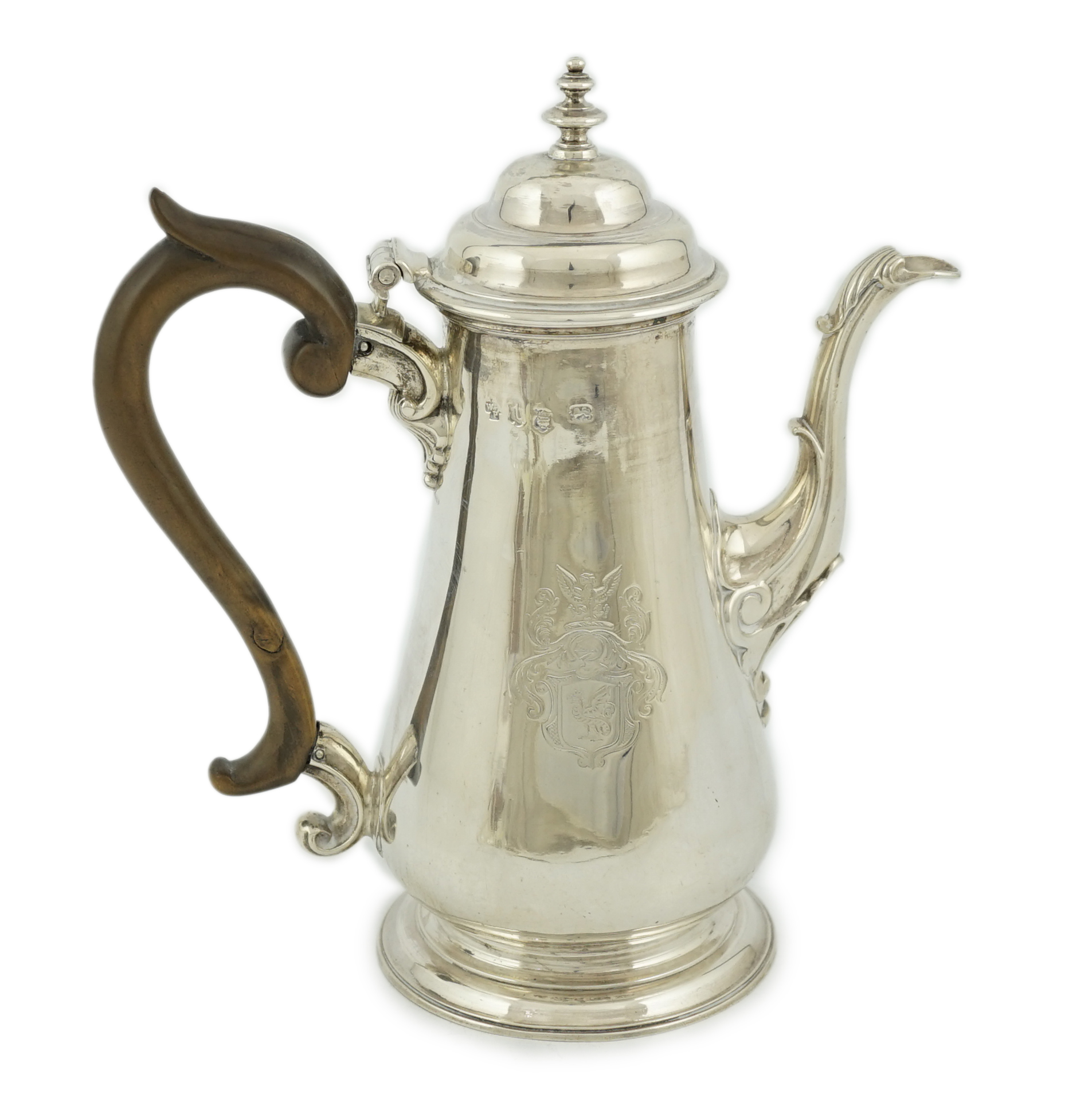 A George II silver coffee pot, possibly by William & Robert Peaston